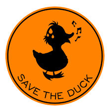 Save The Duck Logo, Silhouette of a duck chirping a tune