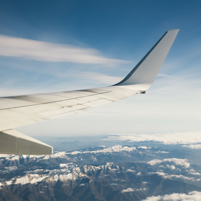 In flight over mountains 